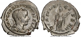Gordian III (AD 238-244). AR denarius (21mm, 2.55 gm, 12h). NGC MS 4/5 - 4/5. Rome, summer AD 241. IMP GORDIANVS PIVS FEL AVG, laureate, draped and cu...