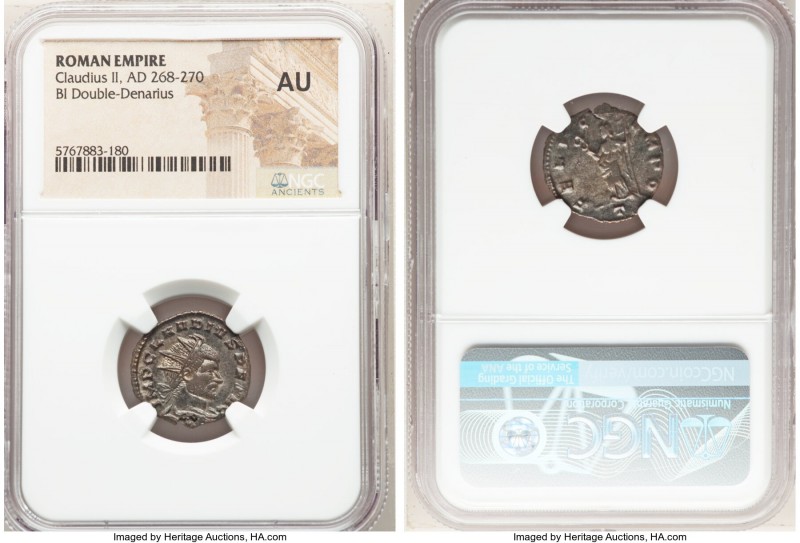 Claudius II (AD 268-270). BI antoninianus (18mm, 5h). NGC AU. Milan, AD 268-269....