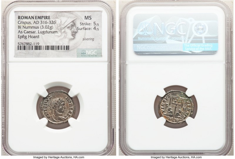 Crispus (AD 316-326). AE3 or BI nummus (19mm, 3.02 gm, 1h). NGC MS 5/5 - 4/5, Si...