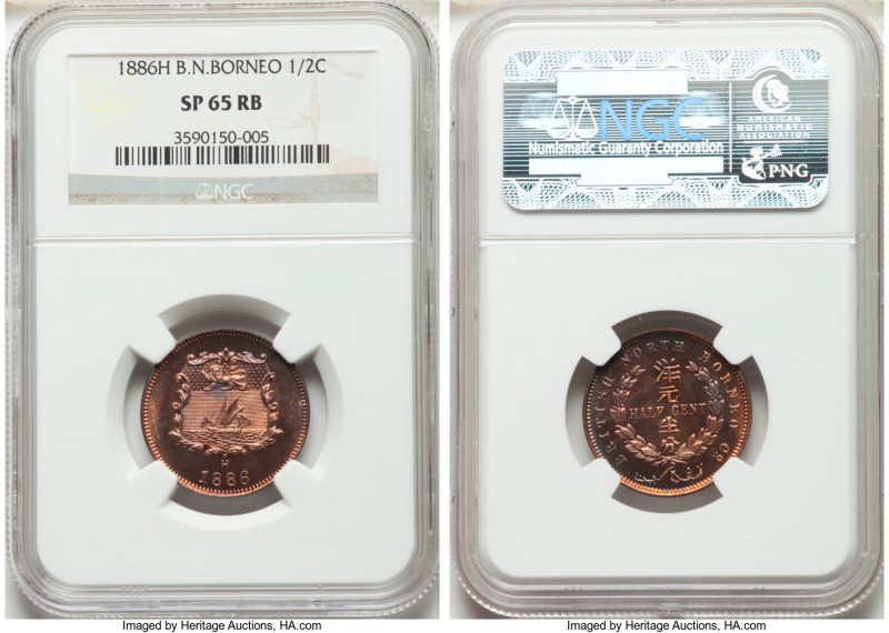 British Protectorate Specimen 1/2 Cent 1886-H SP65 Red and Brown NGC, Heaton min...