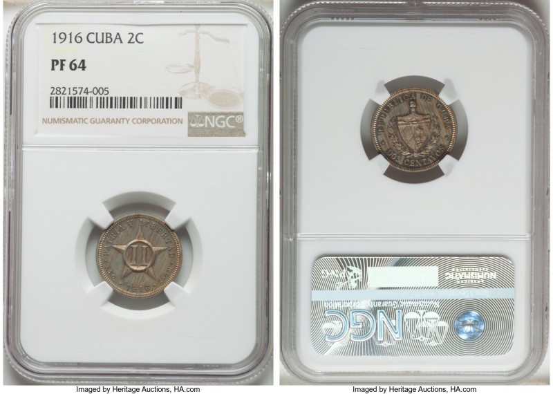 Republic Proof 2 Centavos 1916 PR64 NGC, Philadelphia mint, KM-A10. Mintage: 100...