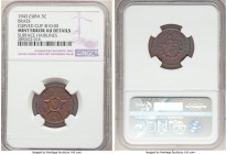 Republic Mint Error - Curved Clip 5 Centavos 1943 AU Details (Surface Hairlines) NGC, Philadelphia mint, KM11.3a. Clipped at 10 o'clock. Cobalt and pl...