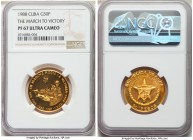 Republic gold Proof "March to Victory" 50 Pesos 1988 PR67 Ultra Cameo NGC, KM208. Mintage: 150. 30th Anniversary - The March to Victory commemorative....