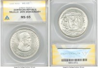 Republic Peso 1955-(p) MS65 ANACS, Philadelphia mint, KM23. Trujillo anniversary commemorative. 

HID09801242017

© 2020 Heritage Auctions | All R...