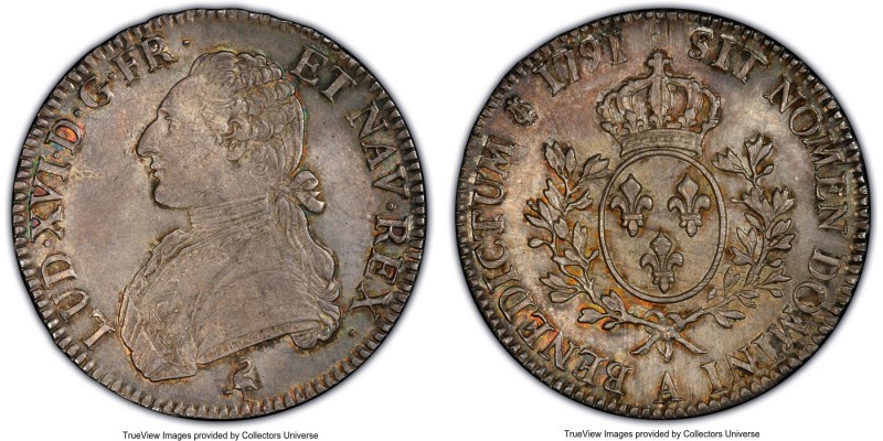 Louis XVI Ecu 1791-A MS62 PCGS, Paris mint, KM564.1, Dav-1333. Relatively well s...