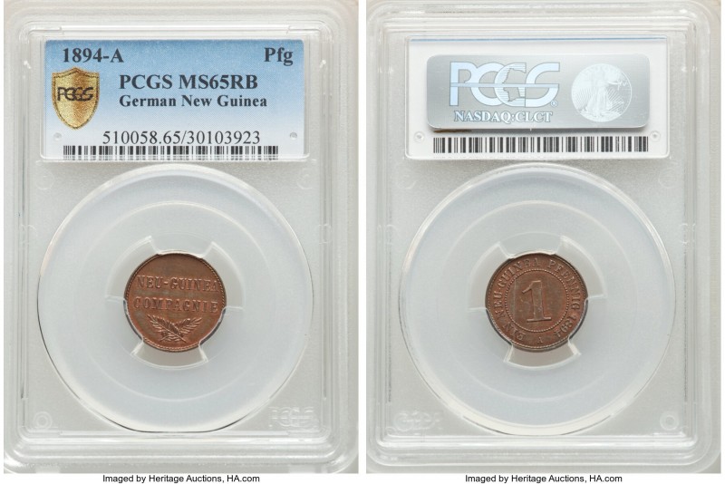 German Colony. Wilhelm II Pfennig 1894-A MS65 Red and Brown PCGS, Berlin mint, K...