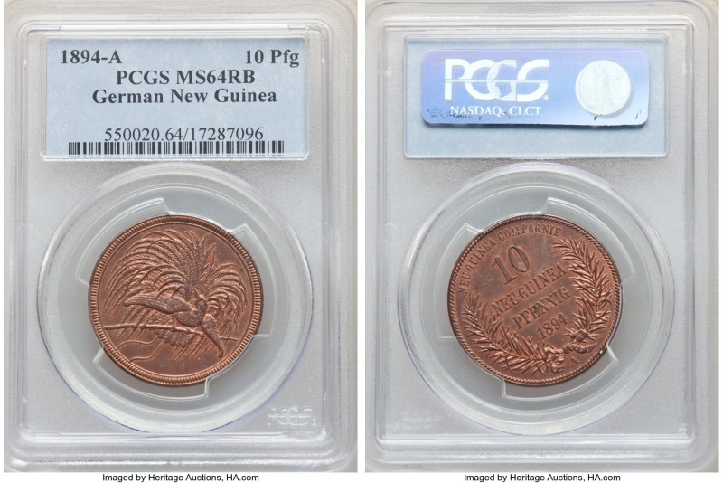 German Colony. Wilhelm II 10 Pfennig 1894-A MS64 Red and Brown PCGS, Berlin mint...