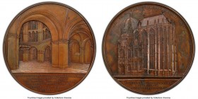 "Aachen Cathedral" bronzed copper Specimen Medal 1852 SP62 PCGS, Hoydonck-46. 59mm. By Jacques Wiener. Interior view / Exterior view of Cathedral. Hou...