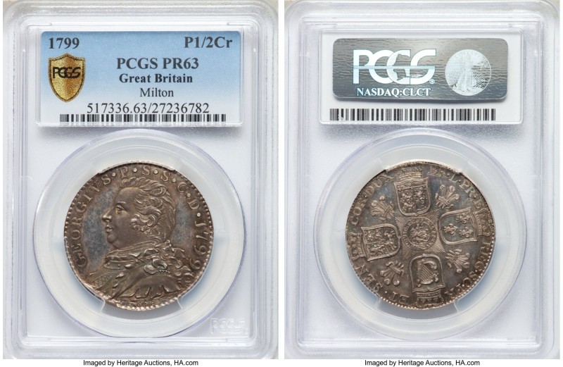 George III silver Proof Pattern "Fullerton" 1/2 Crown 1799 PR63 PCGS, Medal alig...