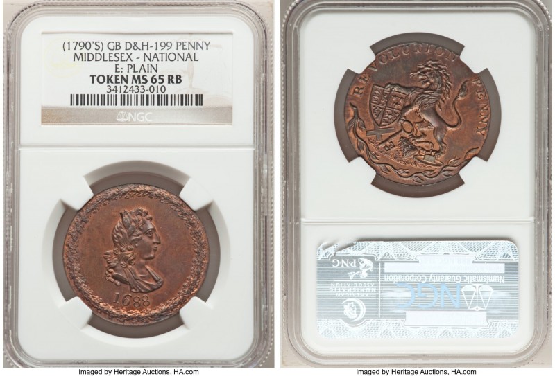 Middlesex copper "Religious Revolution" Penny Token ND (1790's) MS65 Red and Bro...