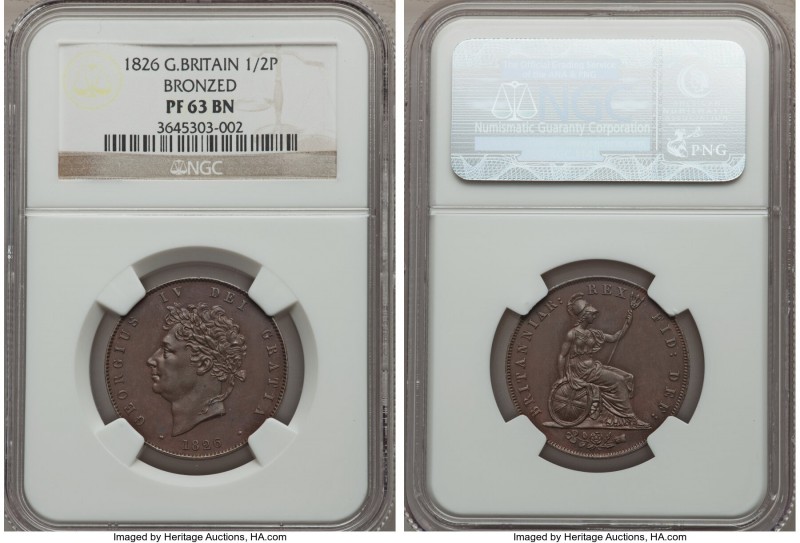 George IV bronzed Proof 1/2 Penny 1826 PR63 Brown NGC, KM692. Bronzed plated cop...