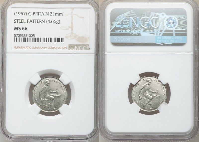 Elizabeth II steel Pattern ND (1957) MS66 NGC, KM-Unl. Steel Pattern 4.66gm. BRI...