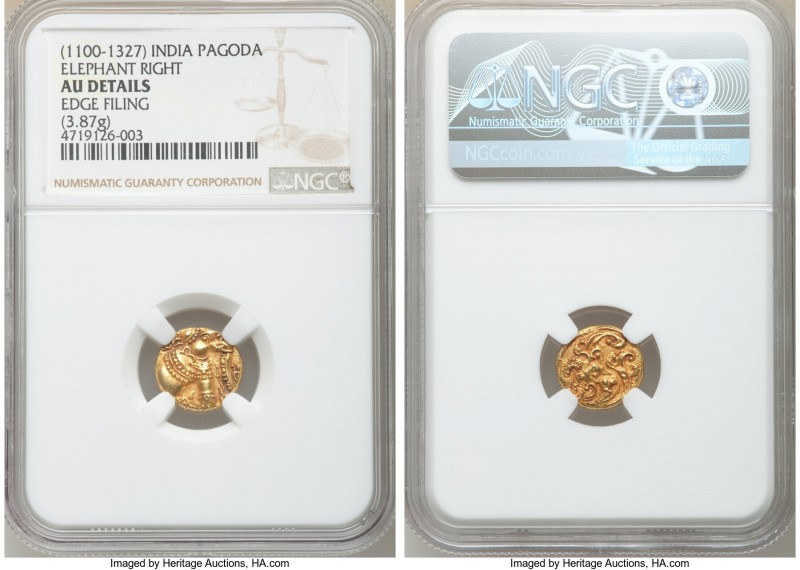 Gangas of Talakad gold Pagoda ND (1100-1327) AU Details (Edge Filing) NGC, Fr-48...