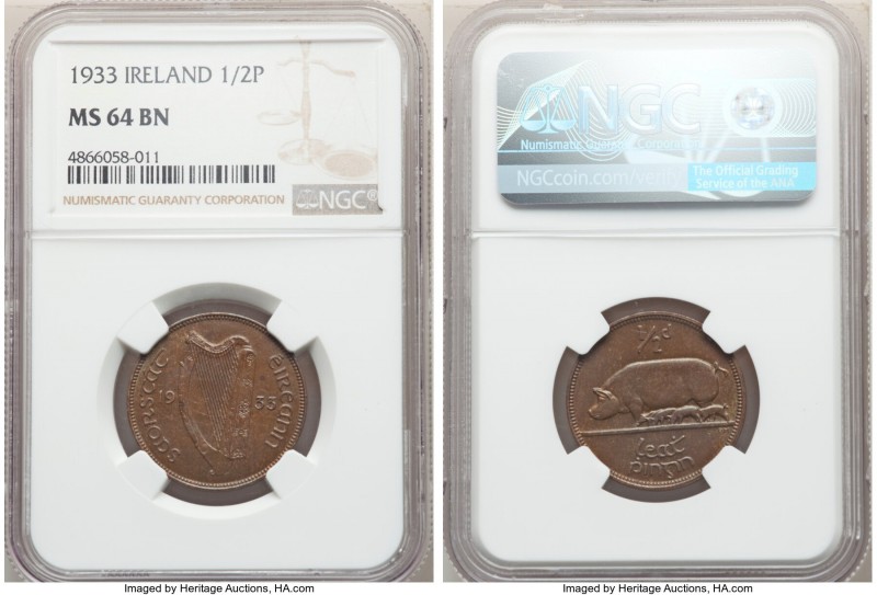 Free State 1/2 Penny 1933 MS64 Brown NGC, KM2.

HID09801242017

© 2020 Herit...