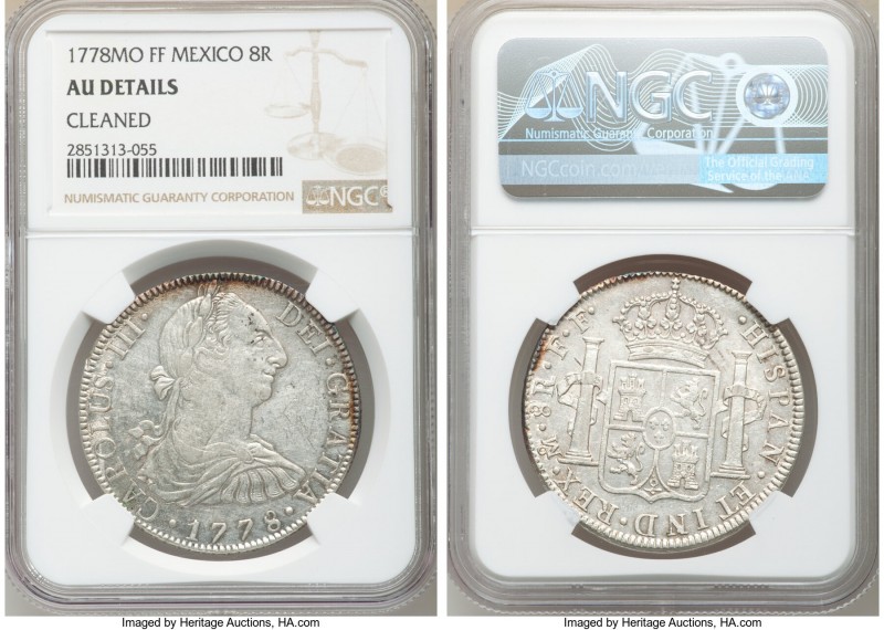 Charles III 8 Reales 1778 Mo-FF AU Details (Cleaned) NGC, Mexico City mint, KM10...