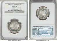 Republic 2 Reales 1861 Mo-CH MS65 Prooflike NGC, Mexico City mint, KM374.10. Highly executed strike leaving no weakness in details, mirrored fields an...