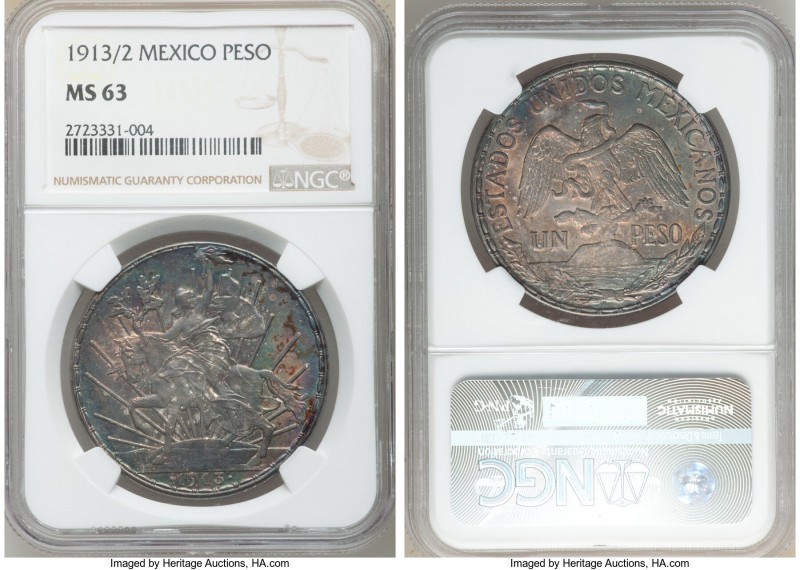 Estados Unidos "Caballito" Peso 1913/2 MS63 NGC, Mexico City mint, KM453. Colorf...