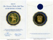 Republic gold Proof "500th Anniversary - Birth of Balboa" 500 Dollars 1977-FM, Franklin mint, KM42. Encased in Franklin mint sealed envelope within bl...