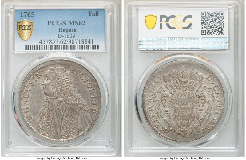 Republic Tallero 1765 MS62 PCGS, KM18, Dav-1639. Rose-gold and gray toned withou...