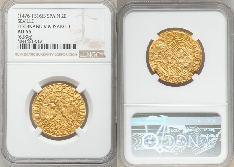 Ferdinand V & Isabella (1474-1504) gold 2 Excelentes ND (from 1497)-S AU55 NGC, ...