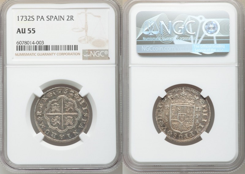 Philip V 2 Reales 1732 S-PA AU55 NGC, Seville mint, KM355.

HID09801242017

...