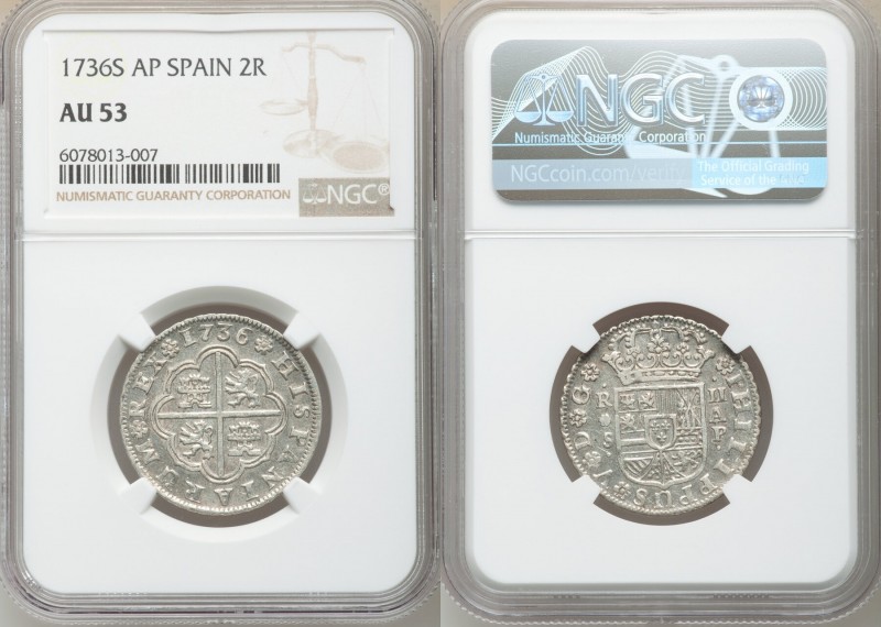 Philip V 2 Reales 1736 S-AP AU53 NGC, Seville mint, KM355.

HID09801242017

...