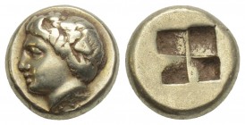 Greek 
Ionia. Phokaia circa 387-326 BC. Hekte 2.54gr. 10.6mm
Laureate head of Apollo left / Quadripartite incuse square. very fine