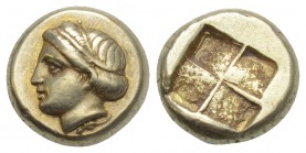 Greek 
Ionia. Phokaia circa 387-326 BC. Hekte 2.52gr. 10.4mm
Laureate head of Apollo left / Quadripartite incuse square. very fine