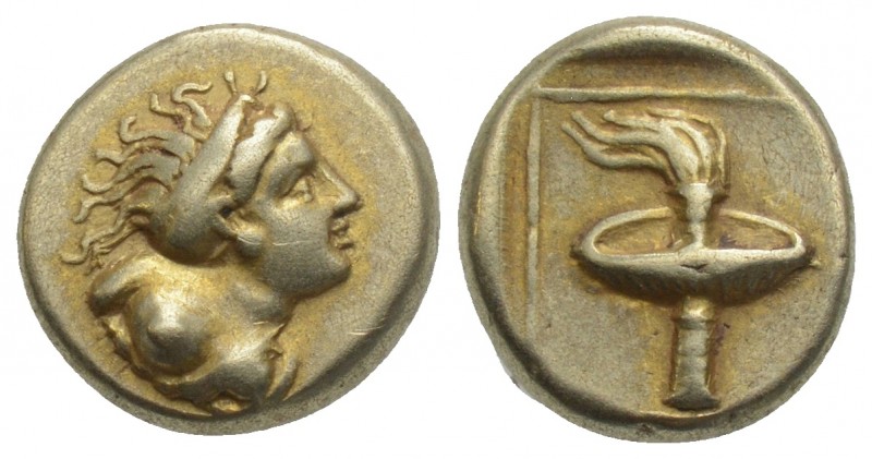 Greek
LESBOS. Mytilene. Circa 377-326 BC. Hekte 2.52gr. 11.8mm
 Half length bust...