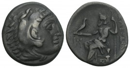 Greek
MACEDONIAN KINGDOM. Alexander III the Great (336-323 BC). AR drachm 4gr. 18.3mm
Head of Heracles right, wearing lion skin headdress, paws tied...