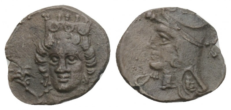 Greek
CILICIA, Uncertain. 4th century BC. AR Obol 0.5gr. 10.6mm
Head of female...