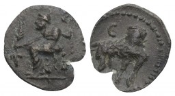 Greek
Cilicia - AR 3/4 Obol (uncertain mint or satrap, Tarsus (?), c. 4th century BC, 0.4gr. 10.2mm
Baal enthroned to left holding long dotted scept...
