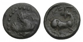 Greek

Cilicia. Kelenderis circa 300-270 BC. Hemiobol AR 0.4gr. 6.9mm
Forepart of Pegasos right within dotted circle / ΚΕΛ/ [A], goat kneeling righ...