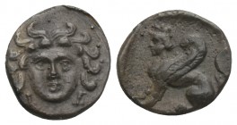 Greek
CILICIA, Uncertain. 4th Century BC. Obol 0.8gr. 10.7mm
Gorgoneion / Sphinx seated l., wearing kalathos. Göktürk 48; SNG BnF 479; SNG Levante 2...
