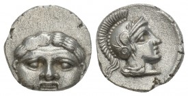 Greek 
Pisidia, Selge AR Obol. Circa 350-300 BC. 1gr 11.1mm
Facing gorgoneion / Helmeted head of Athena to right; astragalos behind. SNG BnF 1934; SNG...