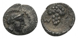 GREEK COINS 
CILICIA. Soloi. (Circa 410-375 BC). AR Hemiobol or Tetartemorion. 0.2gr. 6.1mm
Obv: Helmeted head of Athena right. Rev: Grape bunch withi...