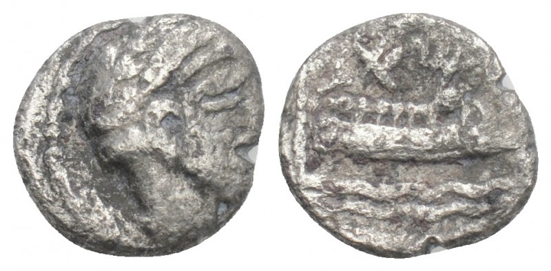 Greek 
Phoenicia, Arados AR Obol. Circa 400-350 BC. 06gr 9.6mm
 Laureate and bea...