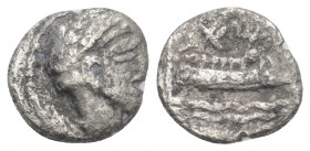 Greek 
Phoenicia, Arados AR Obol. Circa 400-350 BC. 06gr 9.6mm
 Laureate and bearded head of Ba'al-Arwad to right / Galley to right; waves below, Phoe...