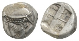 Greek
Greek
IONIA, Phokaia. Circa 625/0-522 BC. AR Obol 1.1gr 9mm
Female/ Athena head left, wearing helmet or close fitting cap
Quadripartite incu...