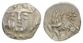 Greek Coins
LYCAONIA. Laranda. Obol (Circa 324/3 BC). 0.5gr 10.4mm
Obv: Facing bearded head of Herakles. Forepart of wolf right; monogram to left, s...