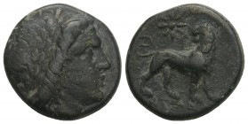 Greek
Ionia. Miletos . circa 350-190 BC. Bronze Æ 4.3gr 17mm
Laureate head of Apollo right / lion standing right, head reverted; star above.
very f...