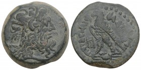 Greek
PTOLEMAIC KINGS of EGYPT. 12.1gr 25mm
Diademed head of Zeus-Ammon right; KP monogram behind / Eagle with closed wings standing left on thunder...