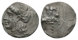 Greek Coins 
CILICIA. Uncertain. Obol (4th century BC). 0.7gr 10.2mm
Obv: Baaltars seated left on throne, holding lotus-tipped sceptre. Rev: Head of A...