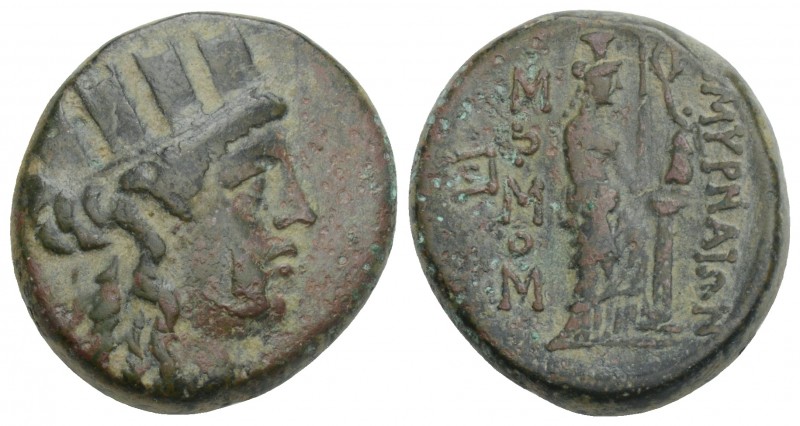 Greek Coins
Ionia, Smyrna. Ca. 105-95 B.C. Æ 6.6gr. 19.1mm