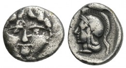 Greek 
Pisidia, Selge. civic issue. Ca. 350-300 B.C. AR obol 1 gr 10.5mm
Facing Gorgoneion / Head of Athena left wearing crested Corinthian style helm...