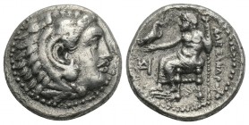 Greek
Alexander III ‘the Great’ AR Drachm. 4.1gr 15.6mm
Head of Herakles right, wearing lion skin headdress / Zeus Aëtophoros seated left, holding eag...