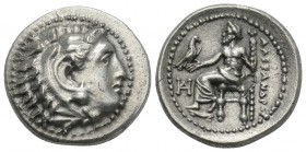 Greek
Alexander III ‘the Great’ AR Drachm. 4.3gr 17.3mm
Head of Herakles right, wearing lion skin headdress / Zeus Aëtophoros seated left, holding eag...
