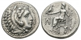 Greek
Alexander III ‘the Great’ AR Drachm. 4.2gr 15.7mm
Head of Herakles right, wearing lion skin headdress / Zeus Aëtophoros seated left, holding eag...