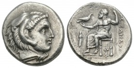 Greek
Kingdom of Macedon, Alexander III 'the Great' AR Drachm. Lampsakos, circa 328-323 BC. 
 4.1gr 17mm
Head of Herakles right, wearing lion skin hea...
