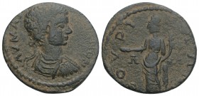 Roman Provincial
MESSENIA, Thuria. Caracalla. AD 198-217. Æ Assarion 3.3gr 21.4mm
Laureate, draped, and cuirassed bust right / Tyche standing facing, ...